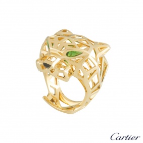 Cartier Yellow Gold Tsavorite and Onyx Panthere Ring Size 64 N4722564